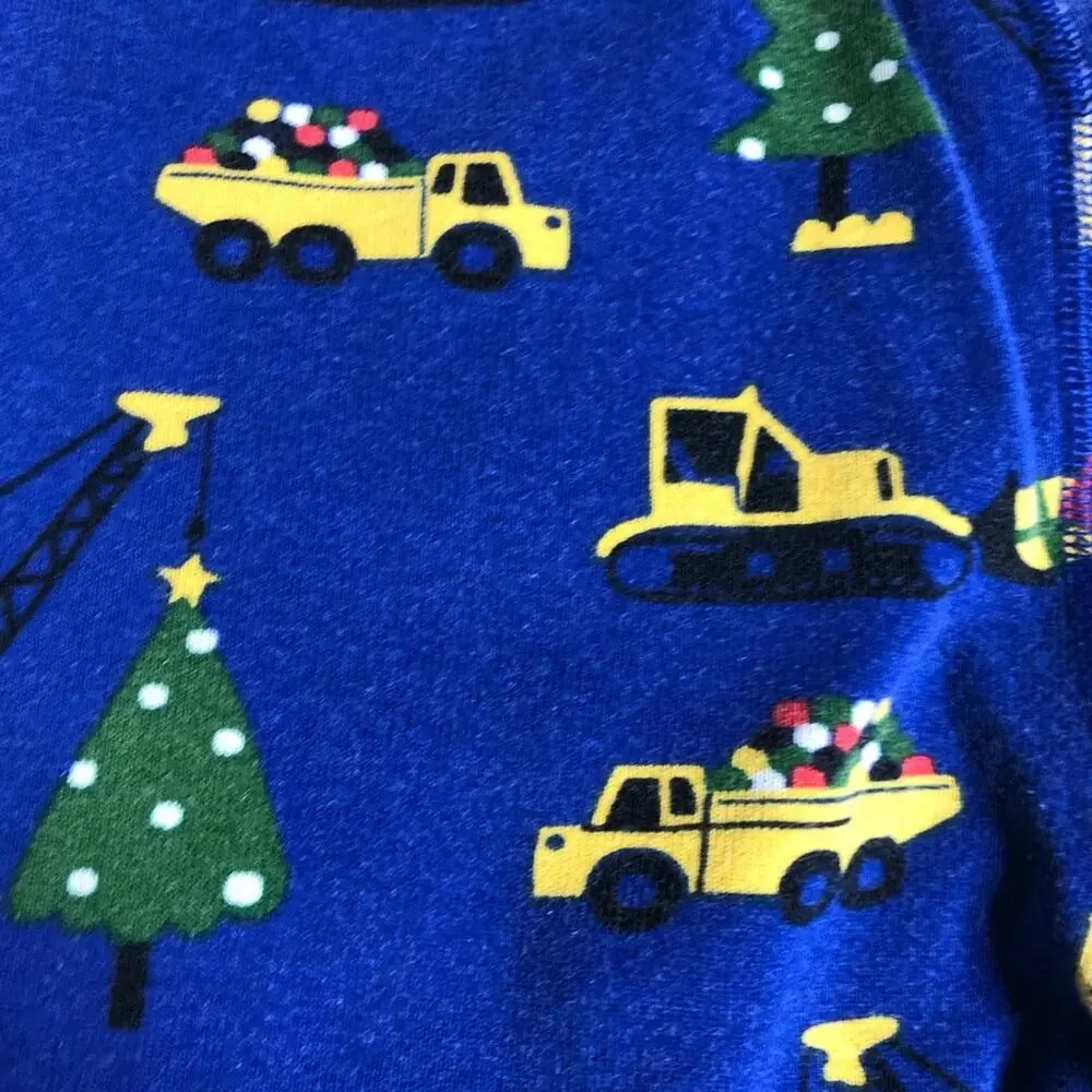 Hanna Andersson blue Christmas tree construction vehicle pajama set 150 or US 12
